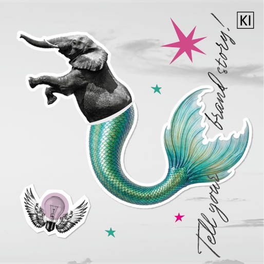 Künstlerische Collage eines Elefanten mit Meerjungfrau-Flosse. Es sind KI-Elemente enthalten.